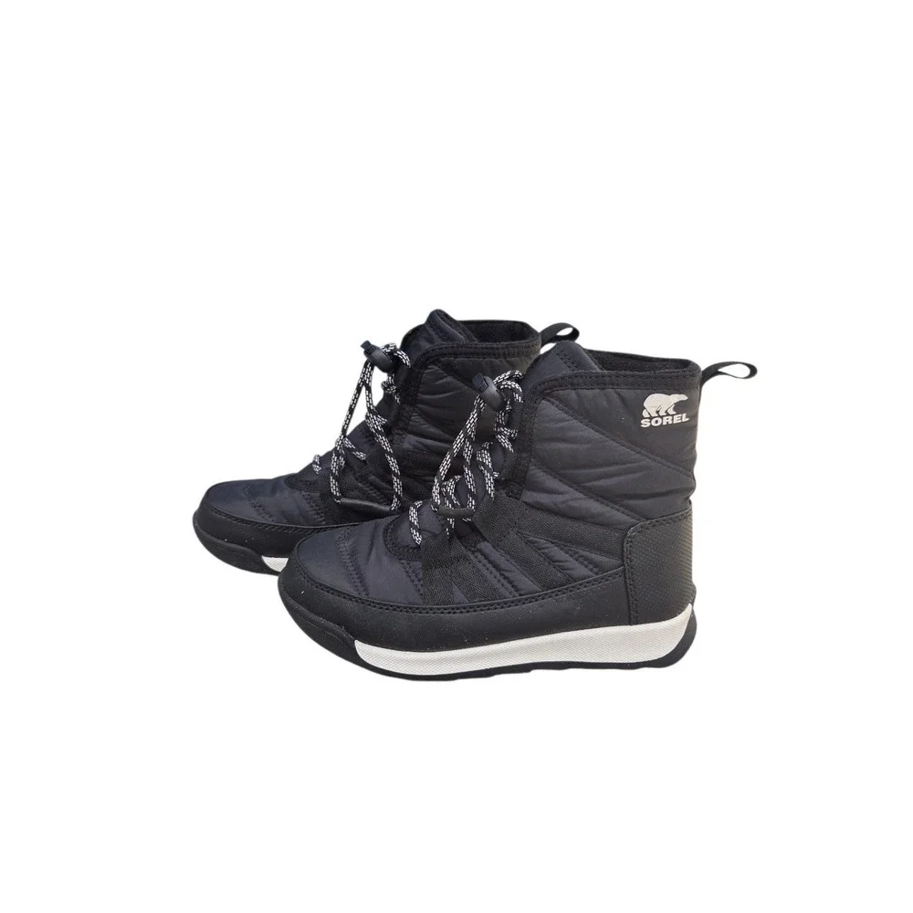 SOREL Whitney II Short Lace Waterproof Winter Boots Kids Size 1 Black Snow Warm